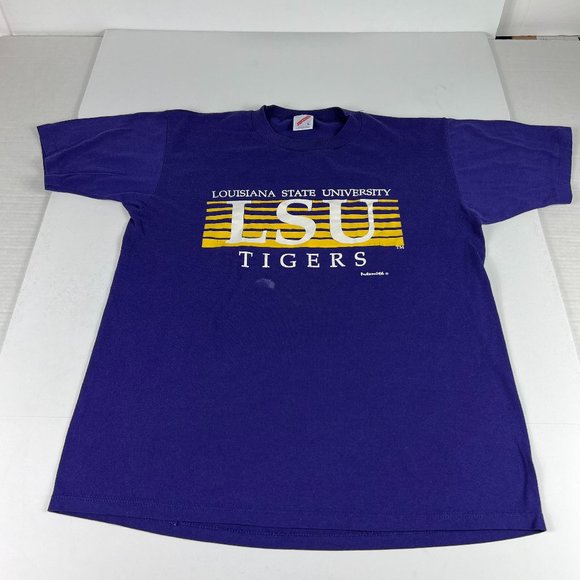 VTG 90s LSU Louisana State Tigers Shirt Adult Fits Medium Purple Faded Tee Tag L - Picture 1 of 15